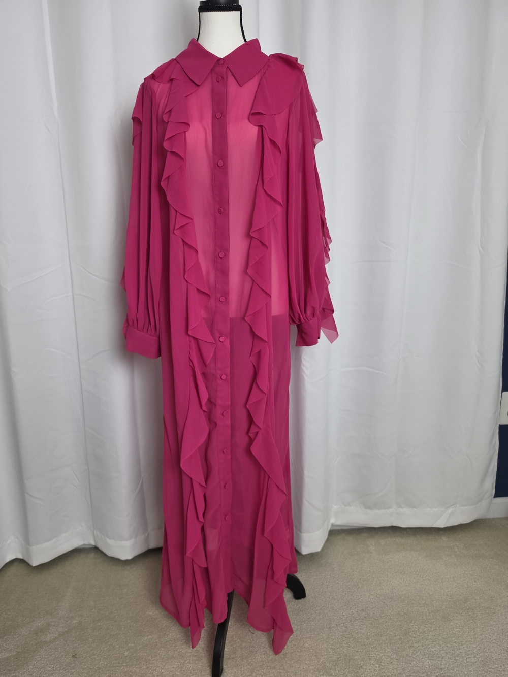 Eloquii Fuchsia Ruffled Maxi Shirt Dress